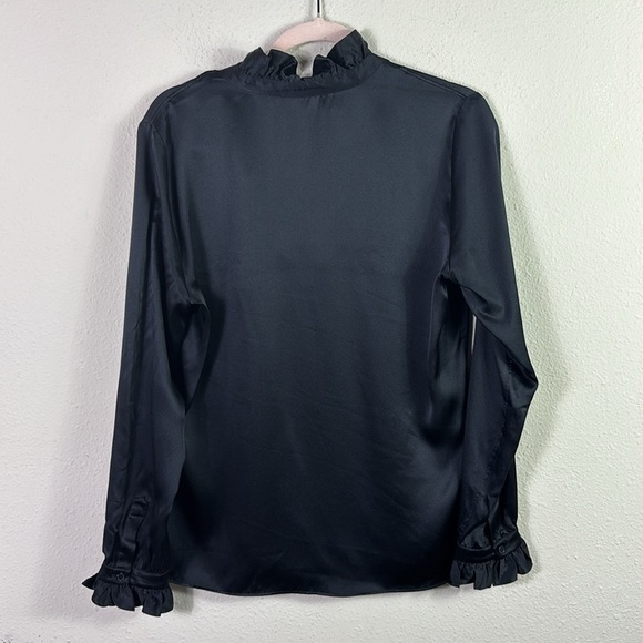 Nili Lotan 100% Silk Black Ruffled Esther Blouse size Large - Picture 7 of 11